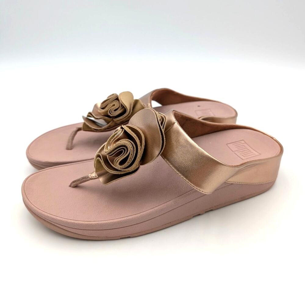FitFlop Florrie Toe-Thong Wedge Sandal Women's Rose Gold Size US10 EU42
